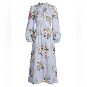 Zimmermann Blue Smocked Sundress with Bishop Sleeves